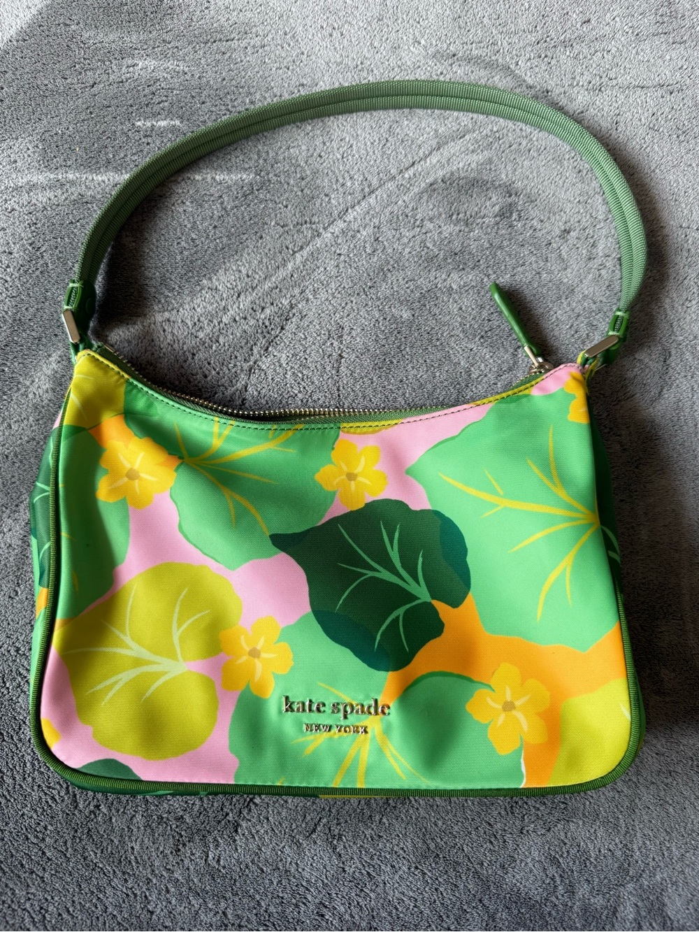 kate spade Green Floral Shoulder Bag with Pink and Yellow Accents